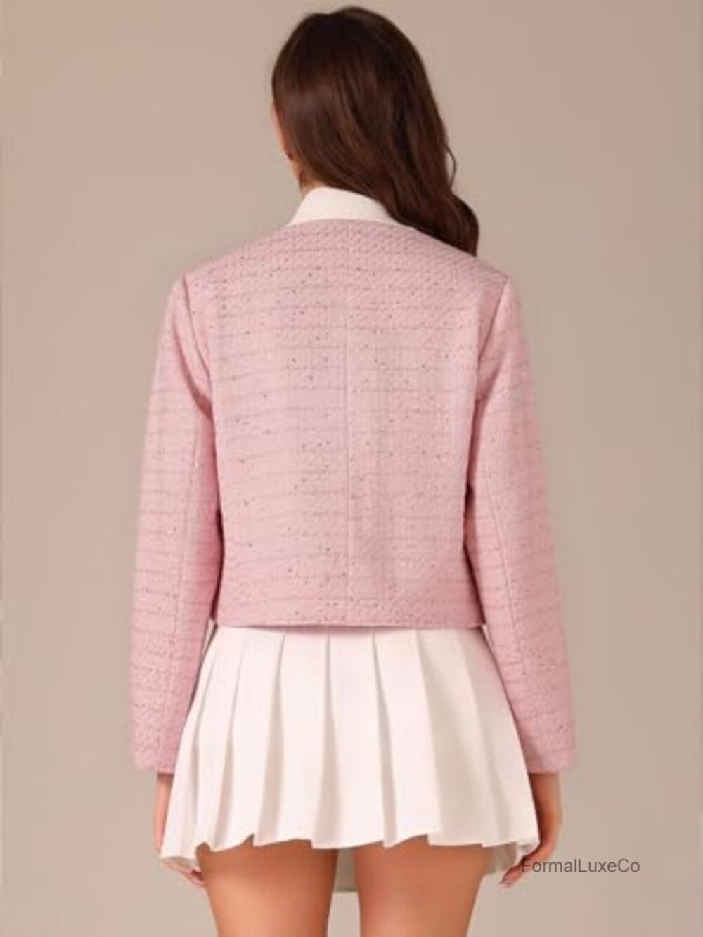 Tweed Blazer Long Sleeve Open Front Casual Jacket for Work - Picture 4 of 4